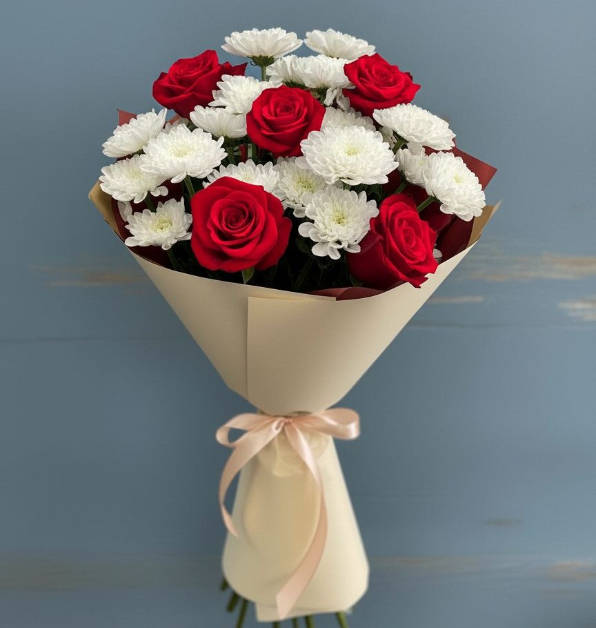 Букет цветов из: Розы и Хризантемы в Неклюдово Нижегородская область