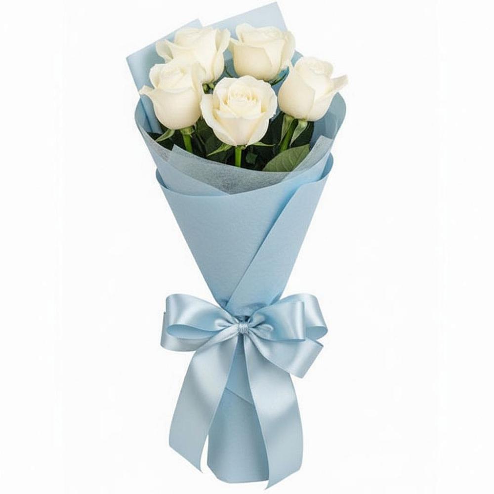 Букет 5 Белых роз Проуд в Неклюдово Нижегородская область