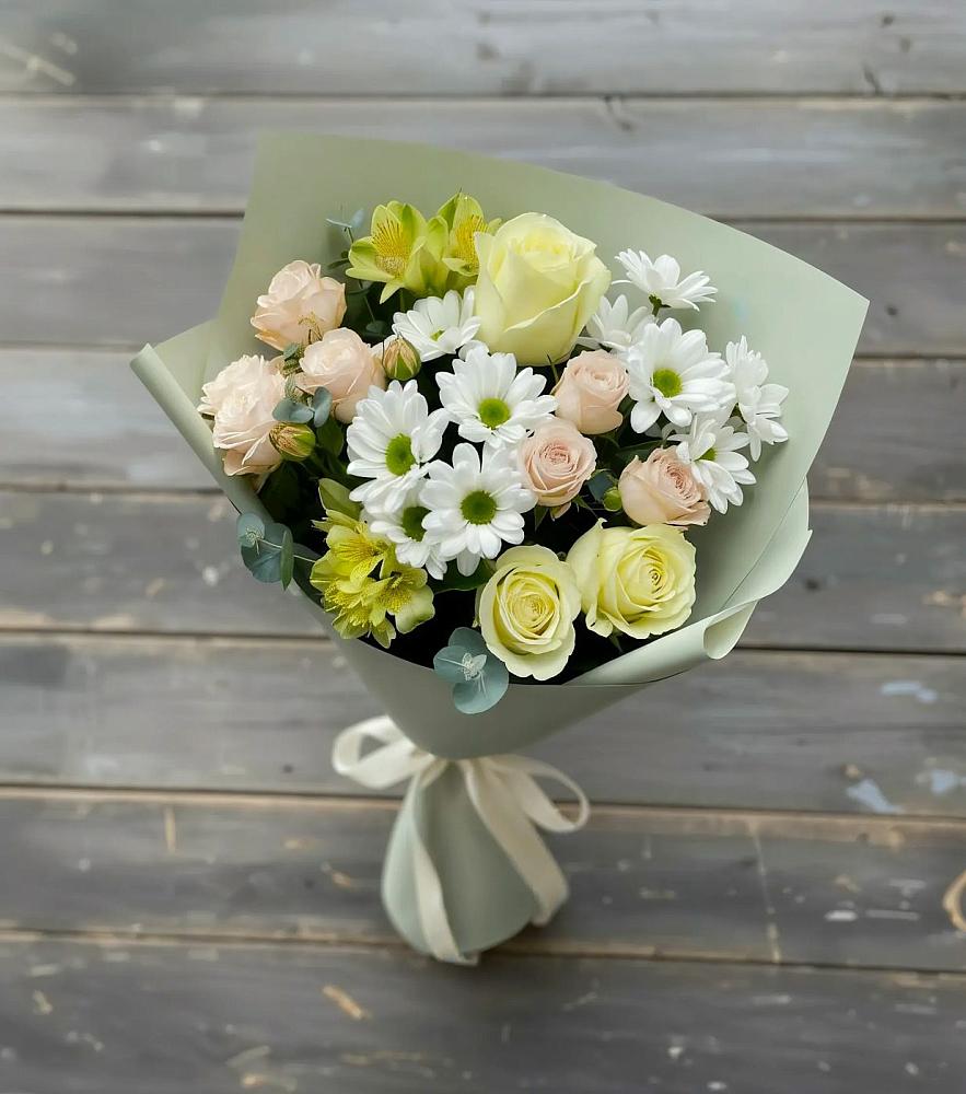 Букет цветов из: Альстромерии, Розы и Хризантемы в Неклюдово Нижегородская область