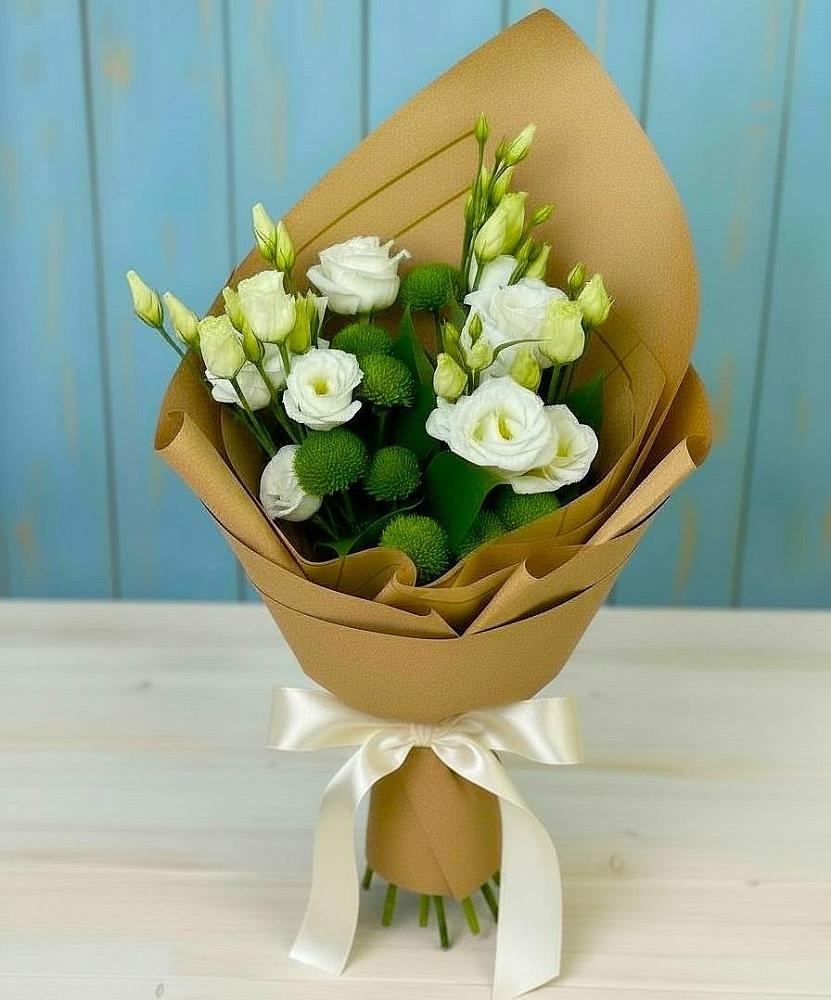 Букет цветов из: Хризантемы и Лизиантусы в Неклюдово Нижегородская область