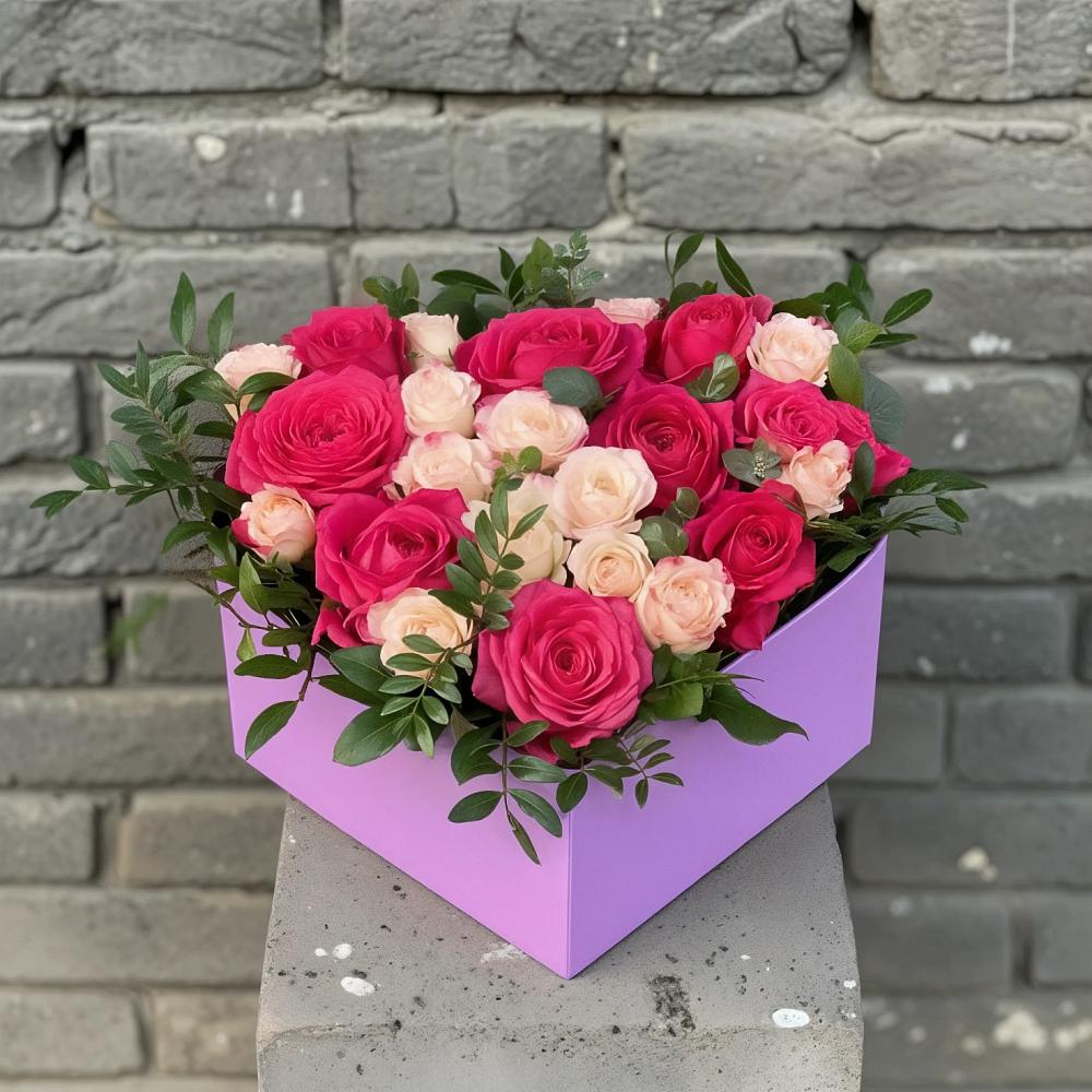 Цветочная композиция из Розы в коробке в Неклюдово Нижегородская область