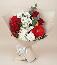 Букет цветов из:  Розы, Хризантемы, Герберы и Лилии в Неклюдово Нижегородская область