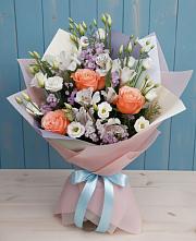 Букет цветов из:  Лизиантусы, Розы, Альстромерии и Гипсофила #REPLACE_PRED# Неклюдово Нижегородская область