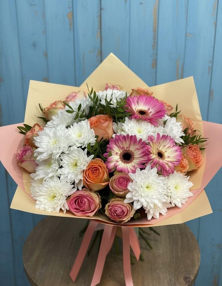Букет цветов из: Розы, Герберы и Хризантемы в Неклюдово Нижегородская область