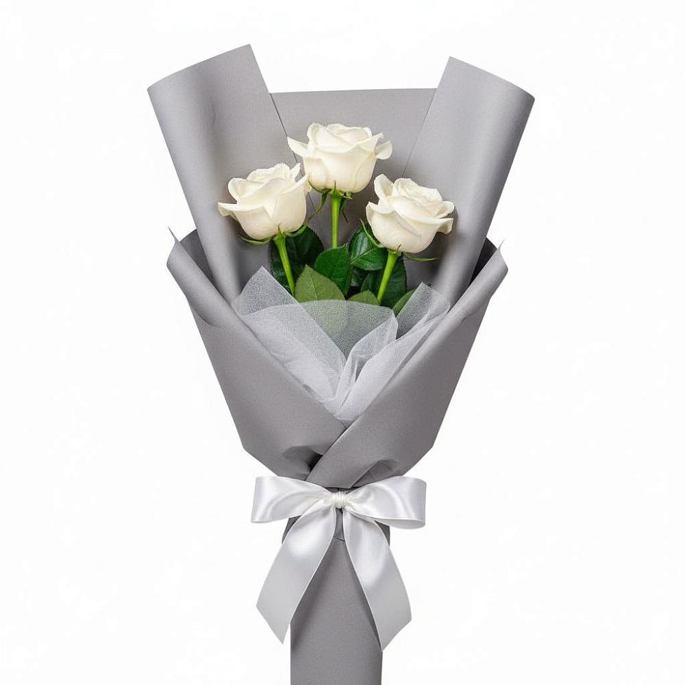Букет 3 белые розы в Неклюдово Нижегородская область