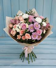 Букет цветов из:  Хризантемы, Розы и Альстромерии в Неклюдово Нижегородская область