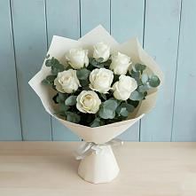 Букет Белые розы в Эвкалипте #REPLACE_PRED# Неклюдово Нижегородская область