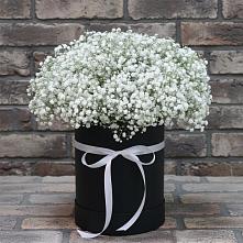 Цветочная композиция из Гипсофила в шляпной коробке в Неклюдово Нижегородская область